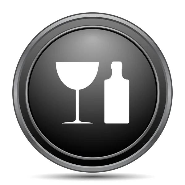 Μπουκάλι Και Ποτήρι Κουμπί Ιστοσελίδα Εικονίδιο Μαύρη Άσπρο Φόντο — Φωτογραφία Αρχείου