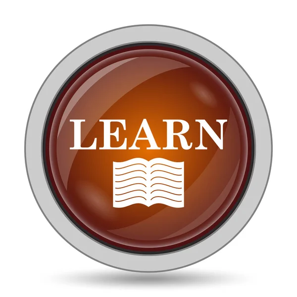 Aprender Icono Botón Naranja Sitio Web Sobre Fondo Blanco — Foto de Stock