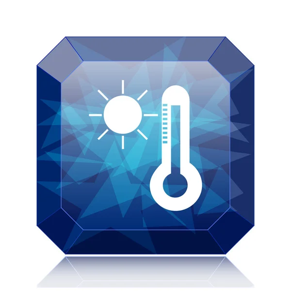 Icono Del Sol Del Termómetro Botón Azul Del Sitio Web —  Fotos de Stock