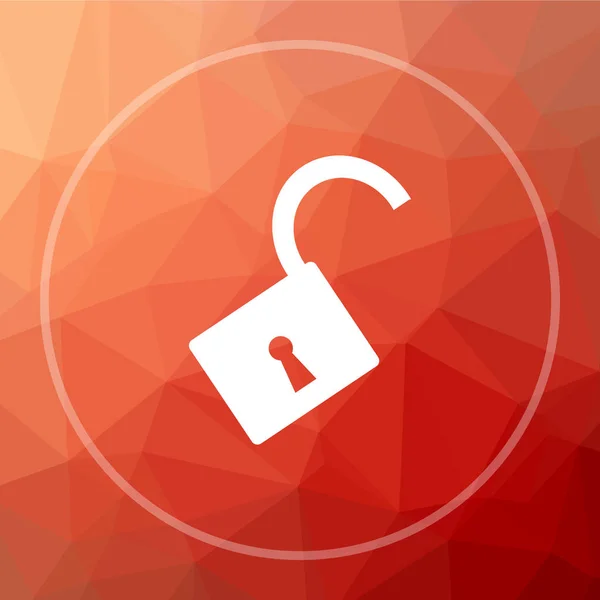 Open lock icon. Open lock website button on red low poly background