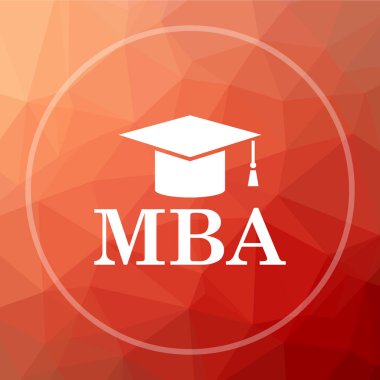 MBA simgesi. MBA Web sitesi düğmesini kırmızı düşük poli arka plan üzerinde