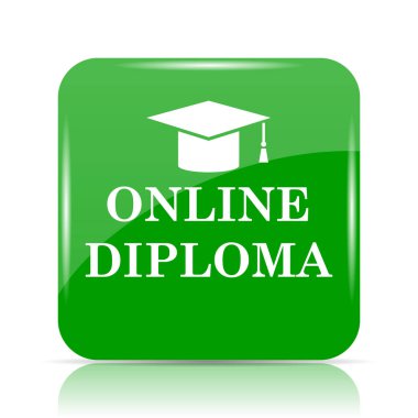 Online diploma simgesi. Beyaz arka plan üzerinde Internet düğmesi