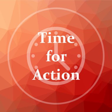 Eylem simgesi zamanı. Kırmızı Düşük poli arka plan eylem Web sitesi düğmesi için zaman