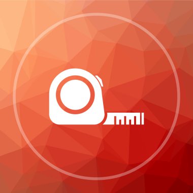 Mezura simgesi. Mezura Web sitesi düğmesini kırmızı düşük poli arka plan üzerinde