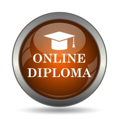 Online diploma simgesi. Beyaz arka plan üzerinde Internet düğmesi.