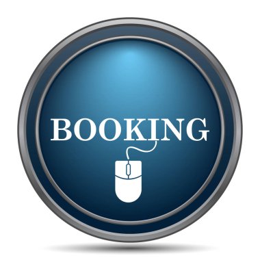 Rezervasyon simgesi. Beyaz arka plan üzerinde Internet düğmesi