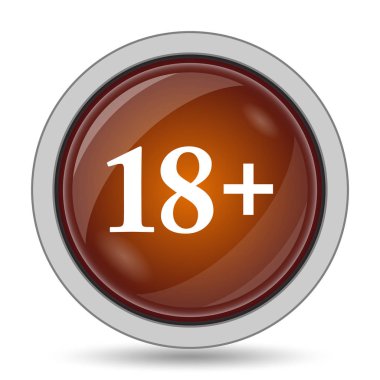 18 artı simgesi, beyaz arka planda turuncu web sitesi düğmesini
