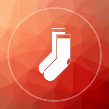 Çorap simgesi. Web sitesi düğmesini kırmızı düşük poli zemin üzerine çorap