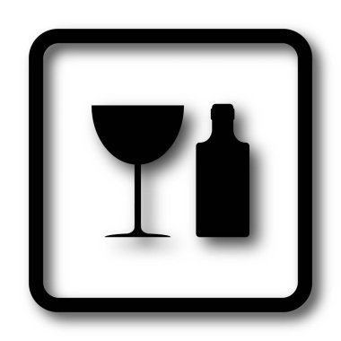 Beyaz arka plan üzerinde şişe ve cam kutsal kişilerin resmi, siyah Web sitesi düğme