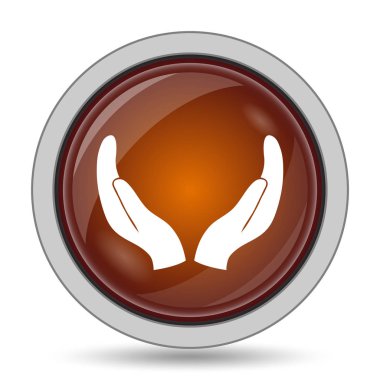 Eller simgesini, turuncu web sitesi düğmesini beyaz arka plan üzerinde koruma