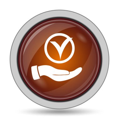 Beyaz arka plan üzerine el simgesi, turuncu web sitesi tuşu ile kene