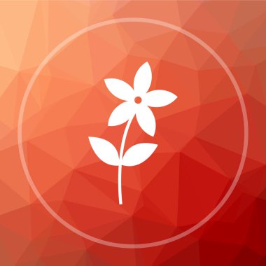 Çiçek simgesi. Çiçek Web sitesi düğmesini kırmızı düşük poli arka plan üzerinde