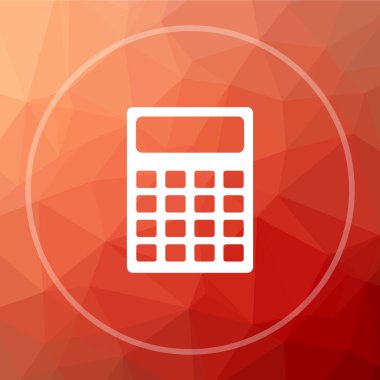 Hesap makinesi simge. Hesap makinesi Web sitesi düğmesini kırmızı düşük poli arka plan üzerinde