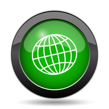 Beyaz arka plan üzerinde küre simgesi, yeşil Web sitesi düğmesini