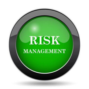 Risk yönetimi yeşil kutsal kişilerin resmi web sitesi düğme beyaz arka plan üzerinde