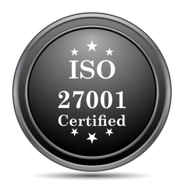 ISO 27001 siyah kutsal kişilerin resmi web sitesi düğme beyaz arka plan üzerinde