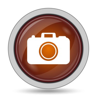 Fotoğraf kamera simgesi, turuncu web sitesi düğmesini beyaz arka plan üzerinde