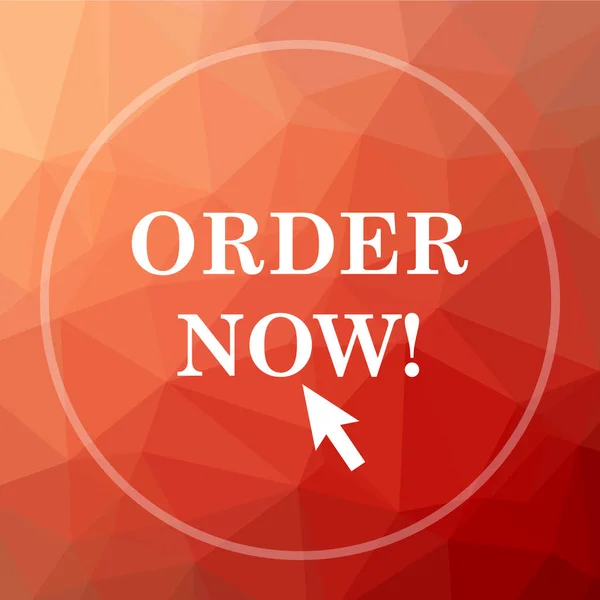 Order now icon. Order now website button on red low poly background