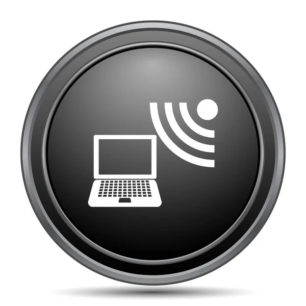 Wireless Laptop Icon Black Website Button White Background — Stock Photo, Image