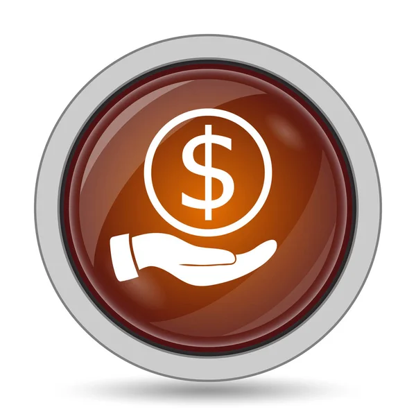 Money Hand Icon Orange Website Button White Background — Stock Photo, Image