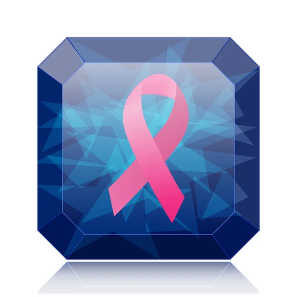 Breast cancer ribbon icon, blue website button on white background