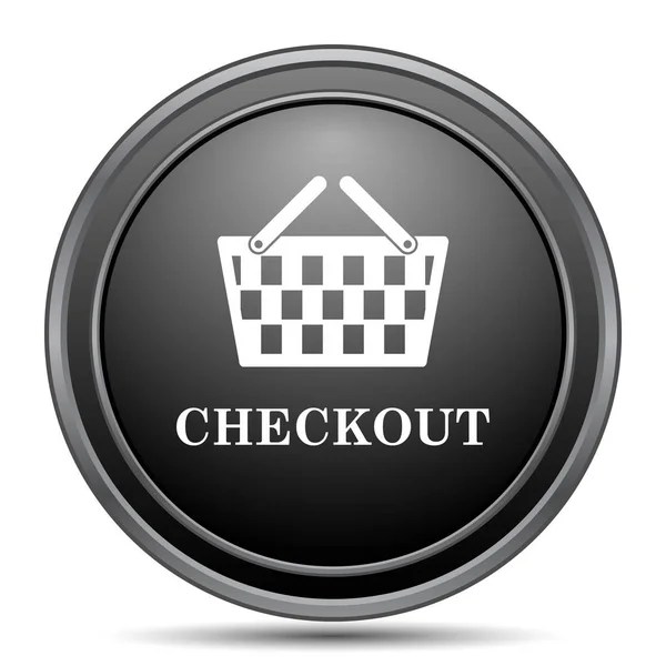 Checkout Ιστοσελίδα Εικονίδιο Μαύρο Κουμπί Λευκό Φόντο — Φωτογραφία Αρχείου