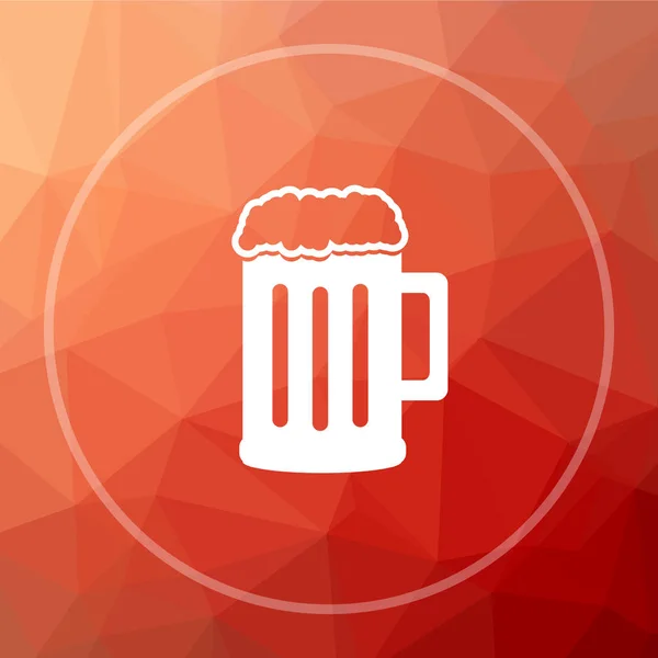 Beer icon. Beer website button on red low poly background