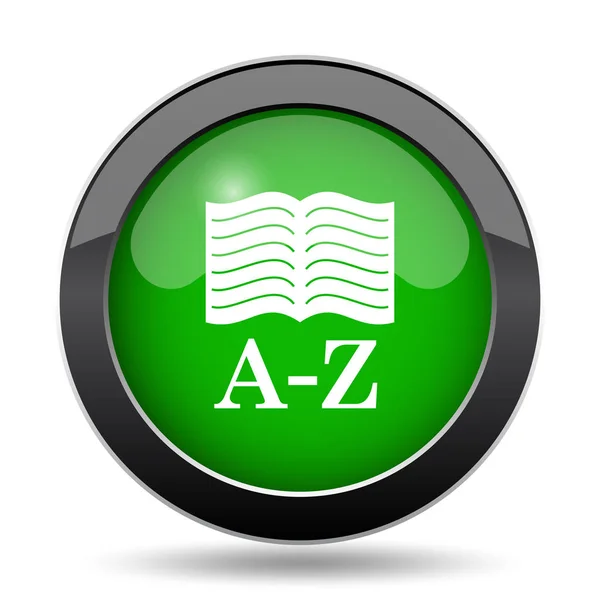 A-Z book icon, green website button on white background