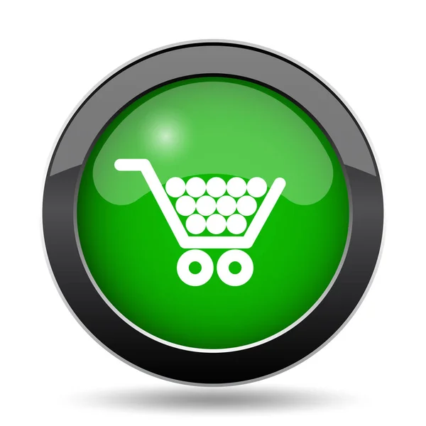 ショッピング カート アイコン 緑ウェブサイトのボタンを白い背景の上 — ストック写真