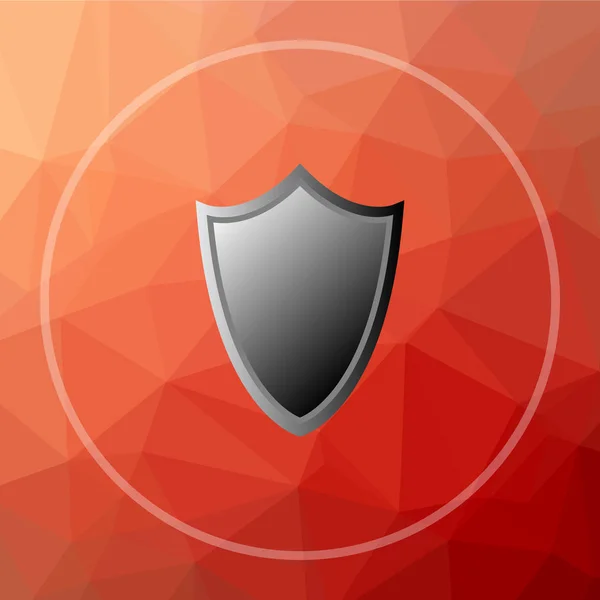 Shield icon. Shield website button on red low poly background