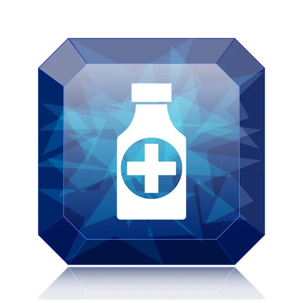 Χάπια Μπουκάλι Λευκό Φόντο Κουμπί Εικονίδιο Μπλε Ιστοσελίδα — Φωτογραφία Αρχείου