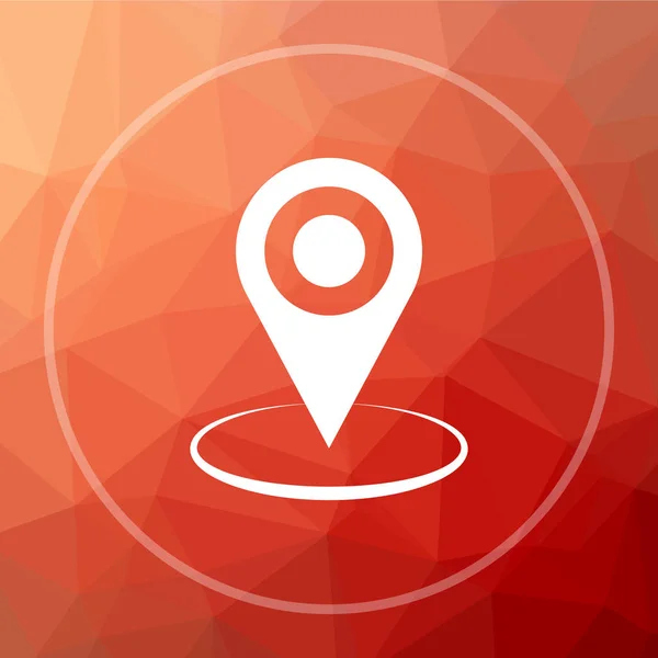 Pin location icon. Pin location website button on red low poly background