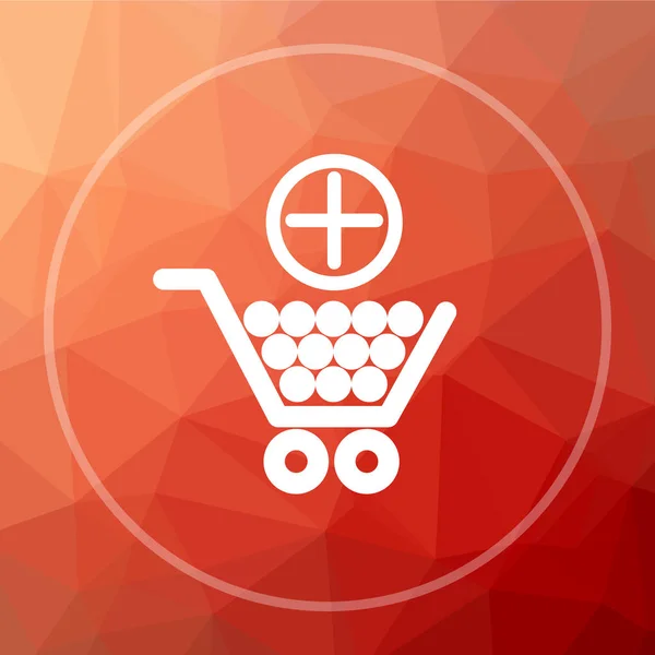 Add to shopping cart icon. Add to shopping cart website button on red low poly background