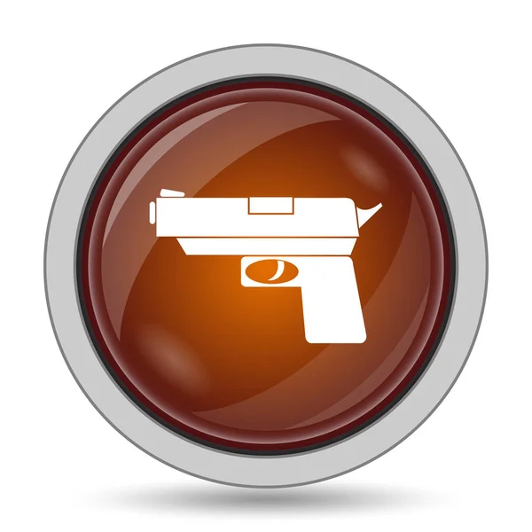 枪图标 橙色网站按钮白色背景 — 图库照片