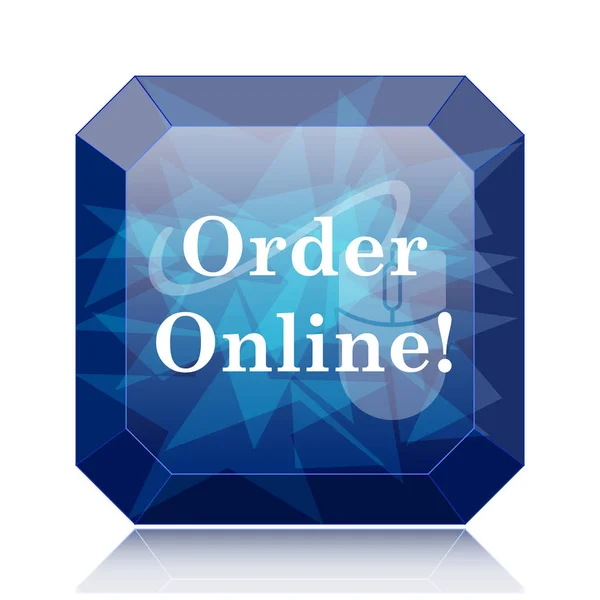 Order online icon, blue website button on white background
