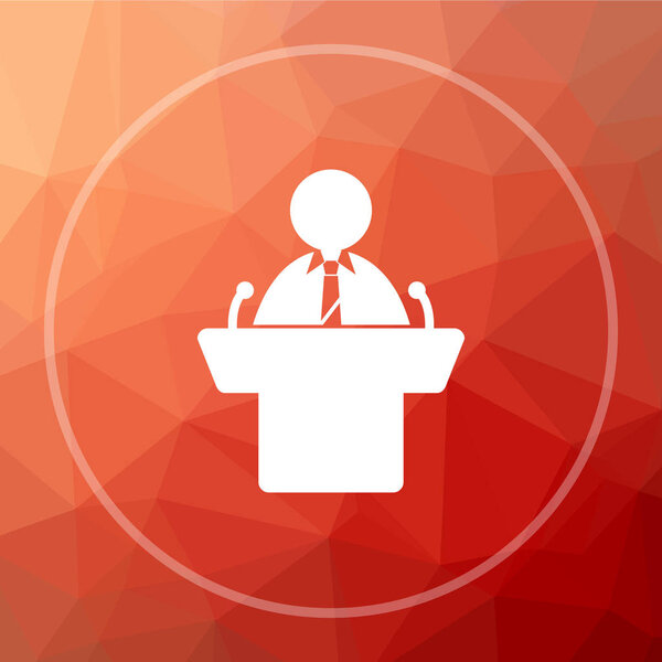 Speaker icon. Speaker website button on red low poly background