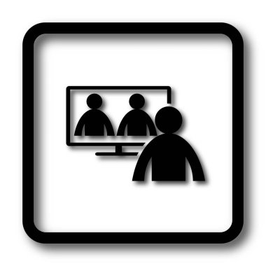 Video conference, online meeting icon, black website button on white background clipart