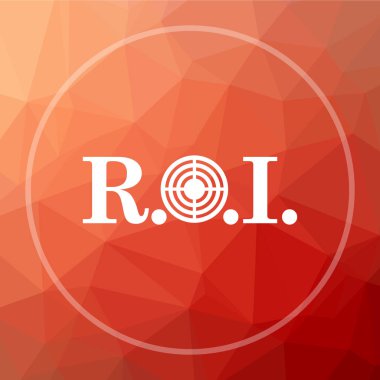 Yatırım getirisi simgesi. YG Web sitesi düğmesini kırmızı düşük poli arka plan üzerinde