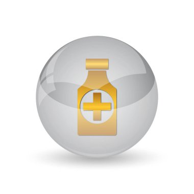 Hapları şişe simgesi. Beyaz arka plan üzerinde Internet düğmesi.