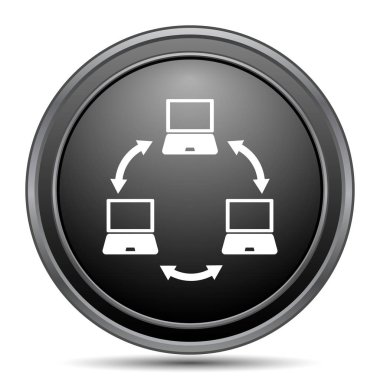 Bilgisayar ağ kutsal kişilerin resmi, siyah Web sitesi düğme beyaz arka plan üzerinde