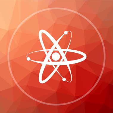 Atomlar simgesi. Atom Web sitesi düğmesini kırmızı düşük poli arka plan üzerinde