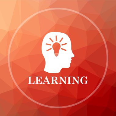 Öğrenme simgesi. Öğrenme Web sitesi düğmesini kırmızı düşük poli arka plan üzerinde