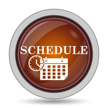 Zamanlama simgesini, turuncu web sitesi düğmesini beyaz arka plan üzerinde