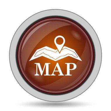 Harita simgesi, turuncu web sitesi düğmesini beyaz arka plan üzerinde