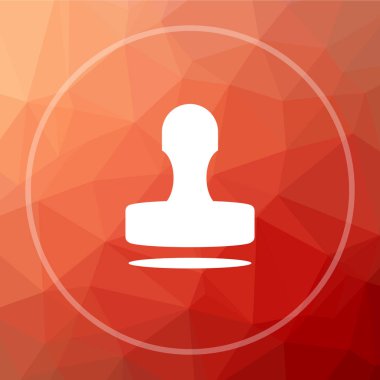 Damga simgesi. Web sitesi düğmesini kırmızı düşük poli arka plan üzerinde pul