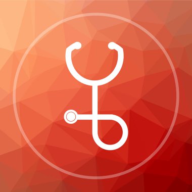 Stetoskop simgesi. Stetoskop Web sitesi düğmesini kırmızı düşük poli arka plan üzerinde