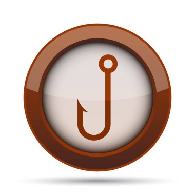 Balık simgesi kanca. Beyaz arka plan üzerinde Internet düğmesi.