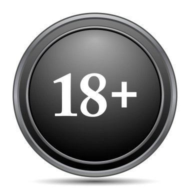 18 artı simgesi, beyaz arka planda siyah Web sitesi düğmesini