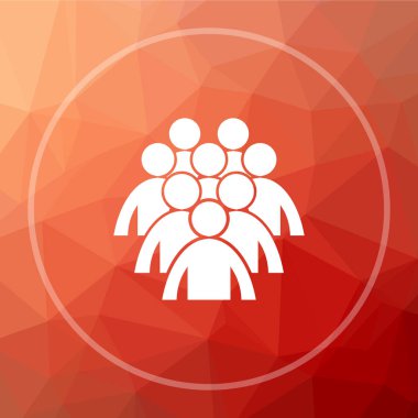 İnsanlar simge grubu. İnsanlar Web sitesi düğmesini kırmızı düşük poli arka plan üzerinde Grup
