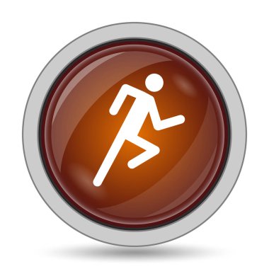 Beyaz arka planda çalışan adam kutsal kişilerin resmi, turuncu web sitesi düğme